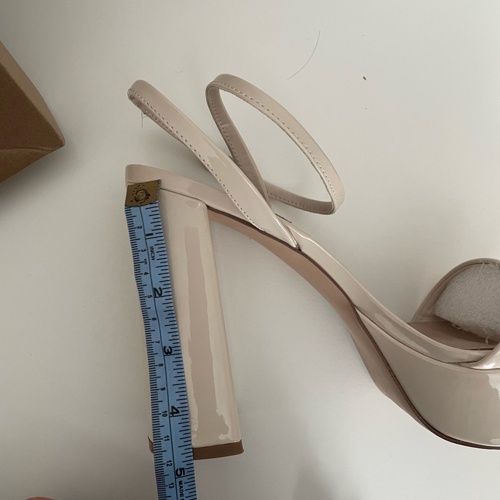 Steve Madden Cream Patent Block Heel Sandals with Ankle Strap - Picture 9 of 9